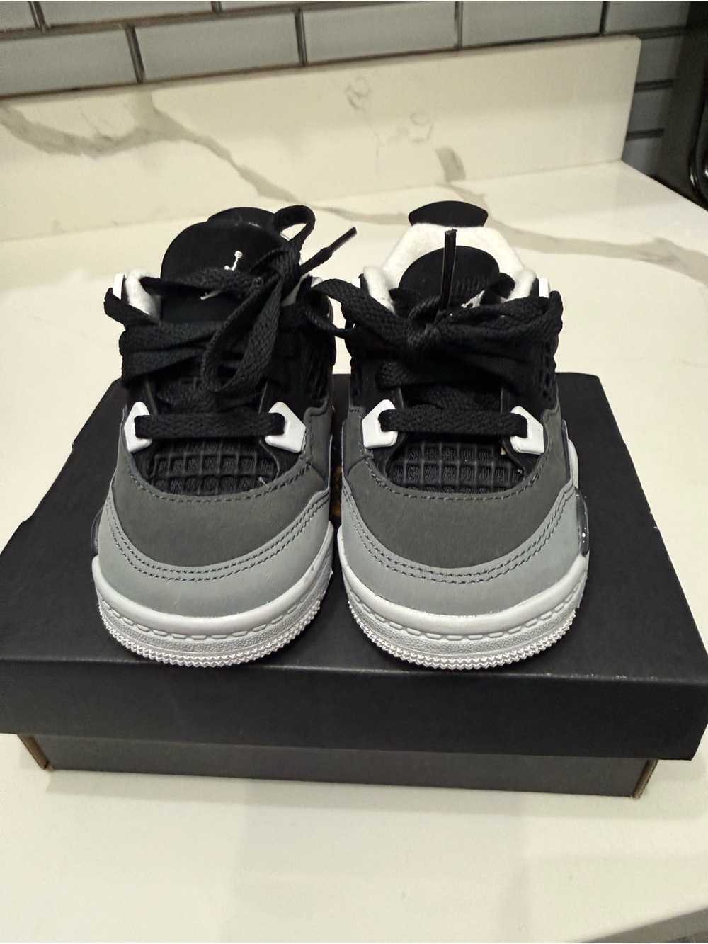 Jordan 4 Kids Gray and Black